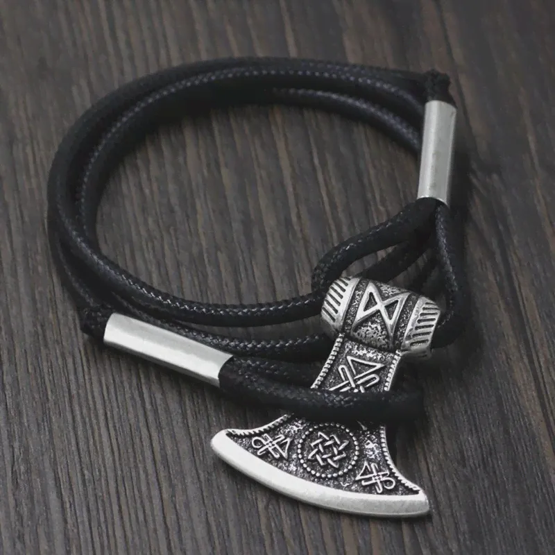 MKENDN Для мужчин Viking браслет славянские топор Perun Сварог талисман ЗВЕЗДА России Viking топор Амулет браслет с рунами кожаный браслет веревочки (art.: 3920b686471a6)-1